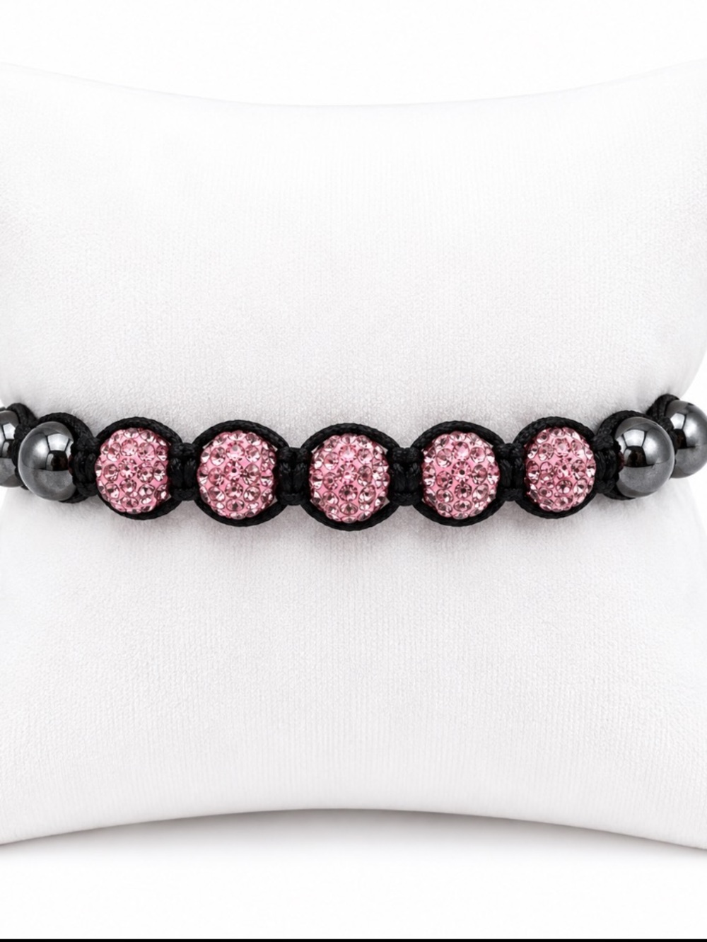 Pink Crystal Pavé & Gunmetal Adjustable Shamballa Bracelet